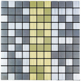 Самоклеющаяся алюминиевая плитка серебряная с золотом мозаика 300х300х3мм SW-00001826 (D) Sticker Wall