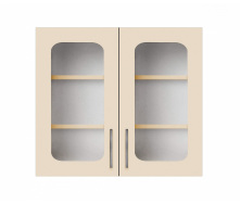 Навесной шкаф-витрина (двухдверный) (стекло 4 мм) ширина 900 МАКСИ МЕБЕЛЬ Серый/Ваниль (80020)