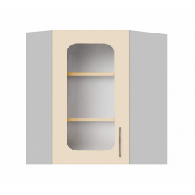 Угловой шкаф навесной (витрина) (стекло 4 мм) МАКСИ МЕБЕЛЬ Серый/Ваниль (80042)