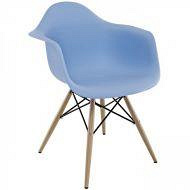 Пластиковое обеденное кресло Тауэр Вуд голубое сидение ножки деревянные бук