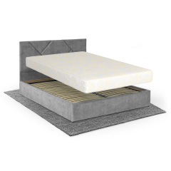 Ліжко з матрацом Цинія 160х200 (Світло-сірий, велюр, підйомний механізм, ніша) IMI Чернівці