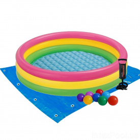 Дитячий надувний басейн Intex 57422-2 «Кольори заходу сонця», 147х33 см, з кульками 10 шт, підстилкою, насосом (hub_i7ljkb)