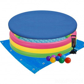 Дитячий надувний басейн Intex 57422-3 «Кольори заходу сонця», 147х33 см, з кульками 10 шт, тентом, підстилкою, насосом (hub_tnmjac)