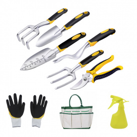 Набор садовых инструментов с сумкой Lesko CG-8502 9 предметов Черный/желтый (4470-13779)