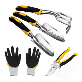 Набор садовый с перчатками Lesko CG-0125 5 предметов Черный/желтый