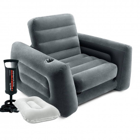 Надувное кресло Intex 66551-2, 224 х 117 х 66 см, с ручным насосом и подушкой Черное