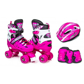Раздвижные ролики квады 34-37 с комплектом защиты и шлемом Scale Sport Pink