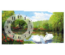 Настінний годинник на полотні Декор Карпати K-106 Лебеді на Ставі (gYEJ60965)
