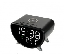 Годинник настільний електронний RIAS S718 LED з бездротовою зарядкою Type-C 15W Black