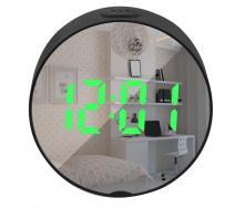 Годинники настільні електронні RIAS DT-6506 дзеркальні з будильником та термометром Green Light Black (3_00822)
