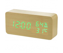 Настільний годинник Wooden Watch світлодіодний з індикатором вологості та будильником USB 15см Жовто-зелений (VST-862S-2)
