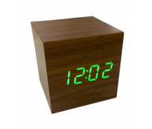 Настільний електронний світлодіодний годинник куб Wooden Watch VST-869 65х65 мм Зелене світло