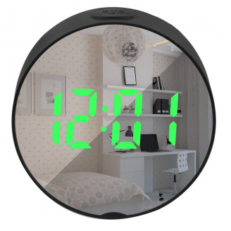 Годинники настільні електронні RIAS DT-6506 дзеркальні з будильником та термометром Green Light Black (3_00822)