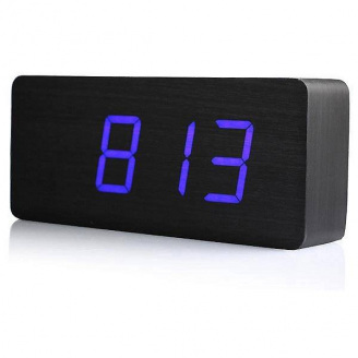 Настільний електронний LED годинник від мережі VST 865 Чорний з синім