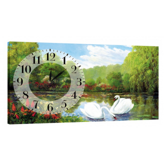 Настінний годинник ProfART на полотні 30 x 53 см Лебеді (K-106_S)