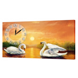 Настінний годинник ProfART на полотні 30 x 53 см Лебеді на заході сонця (BSXN52499)