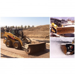 Уборка снега мини-погрузчиком Caterpillar 242 со щеткой Ровно