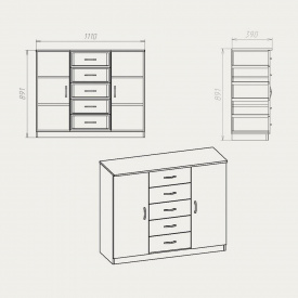 Комод Компаніт Комод-5+2 МДФ 1110x891x390 горіх