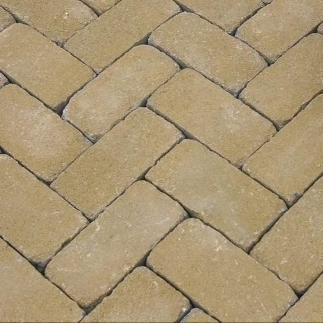 Тротуарна плитка Цегла Антик на сірому цементі гірчичний