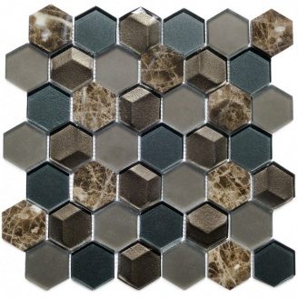 Мозаика мрамор стекло VIVACER SB04, 4,8х5,5 cм