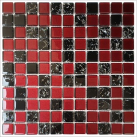 Стеклянная мозаика Керамик Полесье Gretta Black Karmazin Mix колотое стекло 300х300 мм
