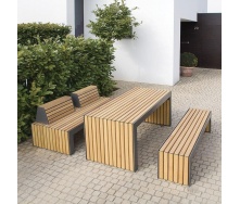 Садовый стол со скамейкой и лавочкой в стиле LOFT (Garden Table-15)