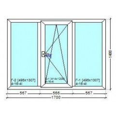 Окно энергосберегающее 1700x1400 мм монтажная ширина 60 мм профиль WDS Ekipazh Ultra 60 с однокамерным стеклопакетом 24 мм Городок