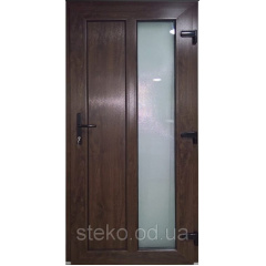 Входные двери ламинация дуб тёмный 950x2050 матовое стекло Киев