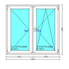 Вікно штульпове 1300x1400 мм монтажна ширина 70 мм профіль WDS Ekipazh Ultra 70 Буча
