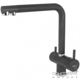 Гранітний змішувач для кухні з підключенням до фільтру AquaSanita 2663-601 чорний металік