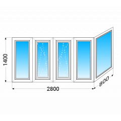 Балкон г-подібний aluplast IDEAL2000 з двокамерним енергозберігаючим склопакетом 1400x2800x800 мм Рівне
