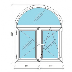 Металопластикове вікно Viknar'OFF Fenster 400 арочне з 1-кам. склопакетом 1,2x1,44 м Кропивницький