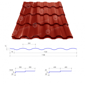 Металлочерепица Сталекс VALENCIA 350/20 0,45*1195 PEMA RAL 8019 Турция