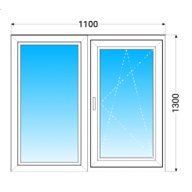 Окно из двух частей KBE 58 с двухкамерным энергосберегающим стеклопакетом 1100x1300 мм