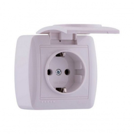 Розетка с заземлением и крышкой накладная белая DEMET Lezard