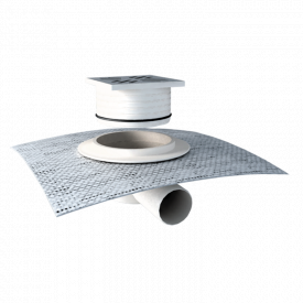 Воронка для балконов горизонтальная с приваренным фартуком для примыкания к покрытию пола