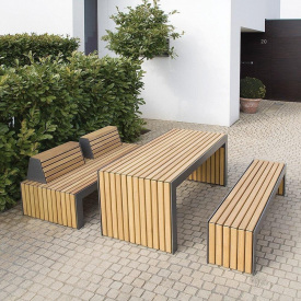 Садовый стол со скамейкой и лавочкой в стиле LOFT (Garden Table-15)