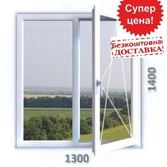 Окно 1300x1400 мм, монтажная ширина 60 мм, профиль WDS Ekipazh Ultra 60 Львов