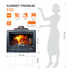Камінна топка KAWMET Premium HERMES F23 14 кВт 750х587х467 мм Київ