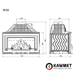 Камінна топка KAWMET W16 13,5 кВт ECO 740х435х425 мм Біла Церква