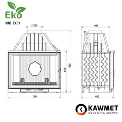 Камінна топка KAWMET W8 17,5 кВт ECO 795х620х480 мм Хмільник