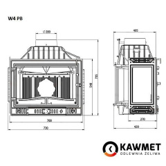 Каминная топка KAWMET W4 с правым боковым стеклом 14,5 кВт 700x540x420 мм Ивано-Франковск
