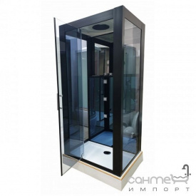 Гідромасажний бокс Veronis BN-6-R 28 правосторонній, профіль чорний, стінки чорні, прозорі двері