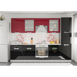 Кухня Кармен 2,0 м со столешницей черный+красный Мебель-Сервис