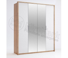 Шкаф Асти 4Д с зеркалом дуб крафт + белый глянец Миро-Марк