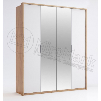 Шкаф Асти 4Д с зеркалом дуб крафт + белый глянец Миро-Марк