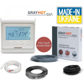 Тепла підлога GrayHot 2,2м²-3,6м² 444Вт (29м.) нагрівальний кабель під плитку з програмованим терморегулятором E51