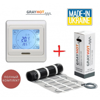 Тепла підлога Grayhot 5,1м²/752 Вт/150 Вт/м² електричний тонкий нагрівальний мат під плитку з сенсорним програмованим терморегулятором E91