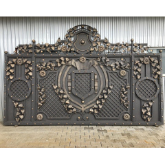 Ворота кованые распашные прочные закрытые с разнообразным декором Legran Вишневое