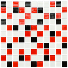 Мозаика стеклянная Kotto Keramika GM 4007 C3 Black/Red M/White 300х300 мм